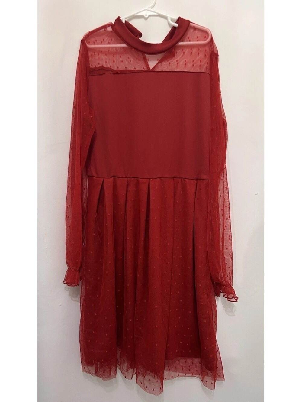 NWT Arshiner Girls Red Swiss Dot Mesh Long Sleeve Party Dress Size 16